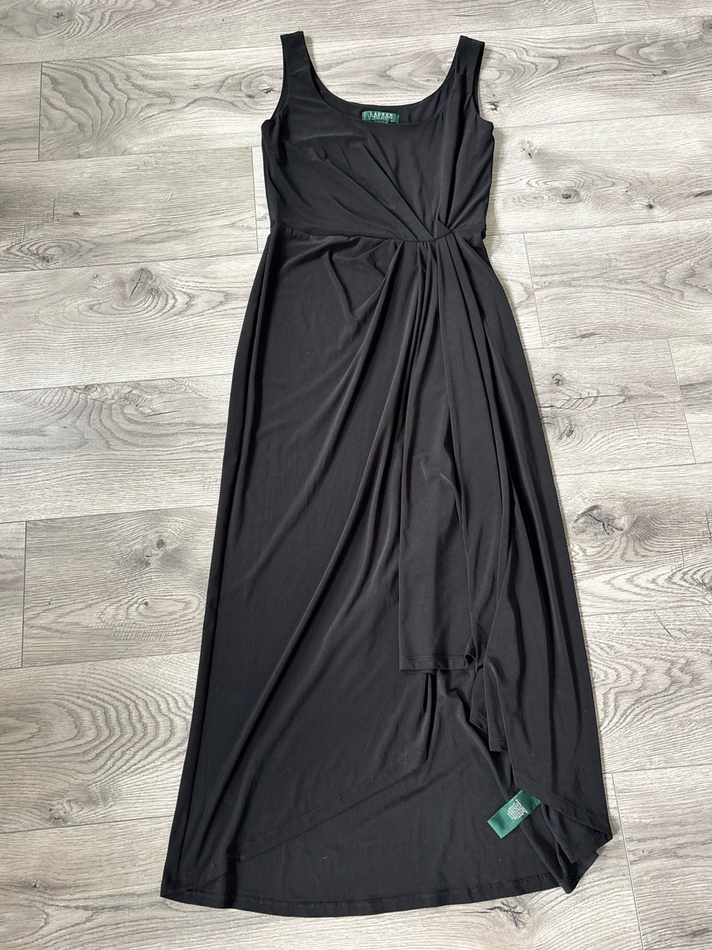 Lauren Ralph Lauren Black Sleeveless Faux Wrap Midi Dress Size 2